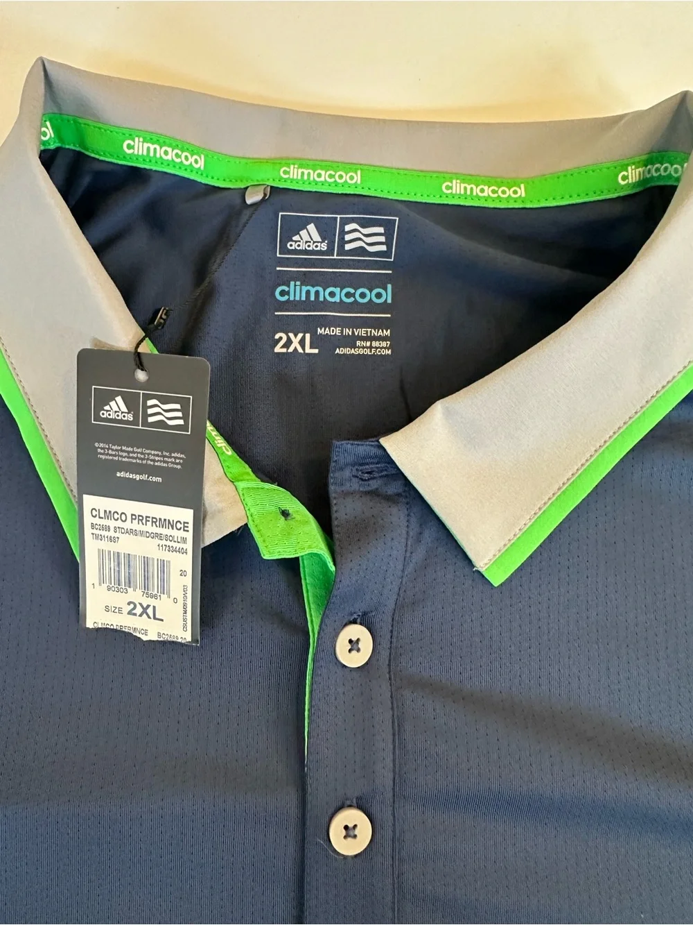 Men's Navy ADIDAS Polo with Neon Green Trim- NWT